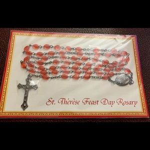 NWT Rosary red beads novena - instructions on back